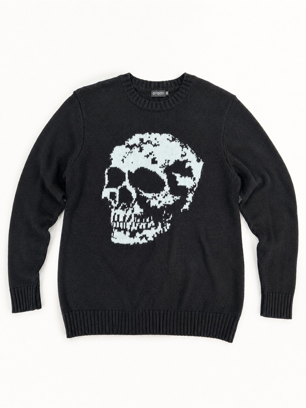 H&M Black Crewneck Sweater with White Skull Motif